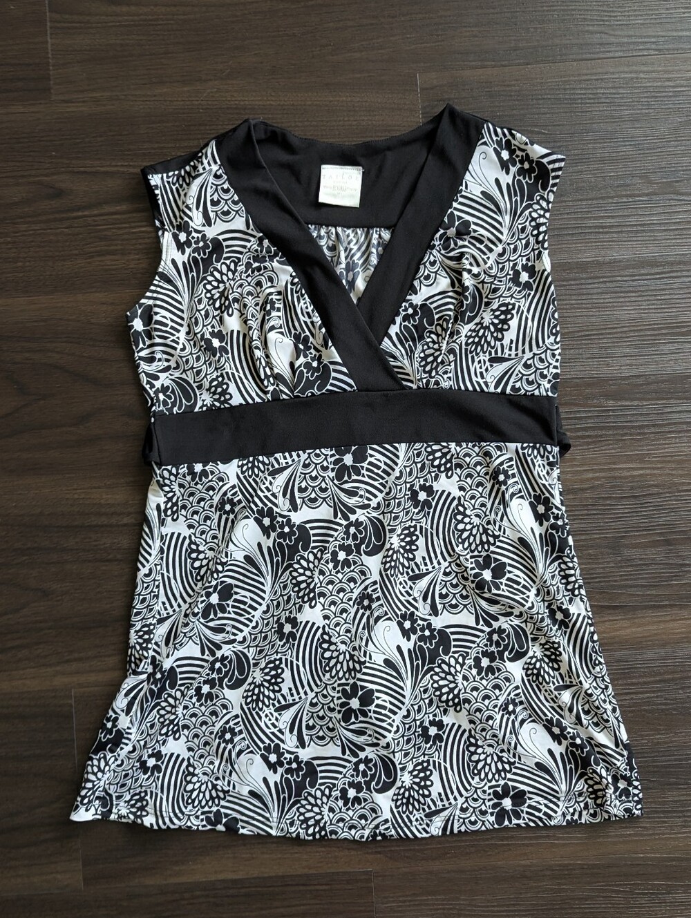 Vintage Y2k Tailor B. Moss Babydoll Top Black White Sleeveless Small Whimsigoth